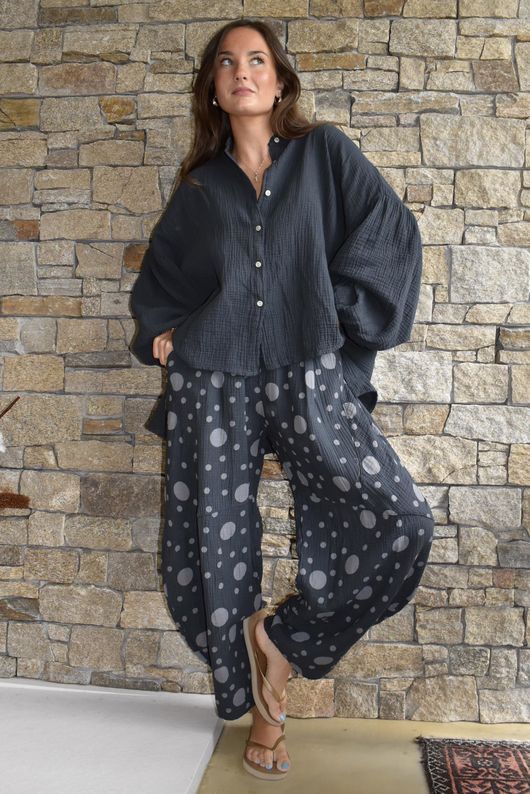Hush Pillow Cotton Nero Boyfriend Shirt Charcoal